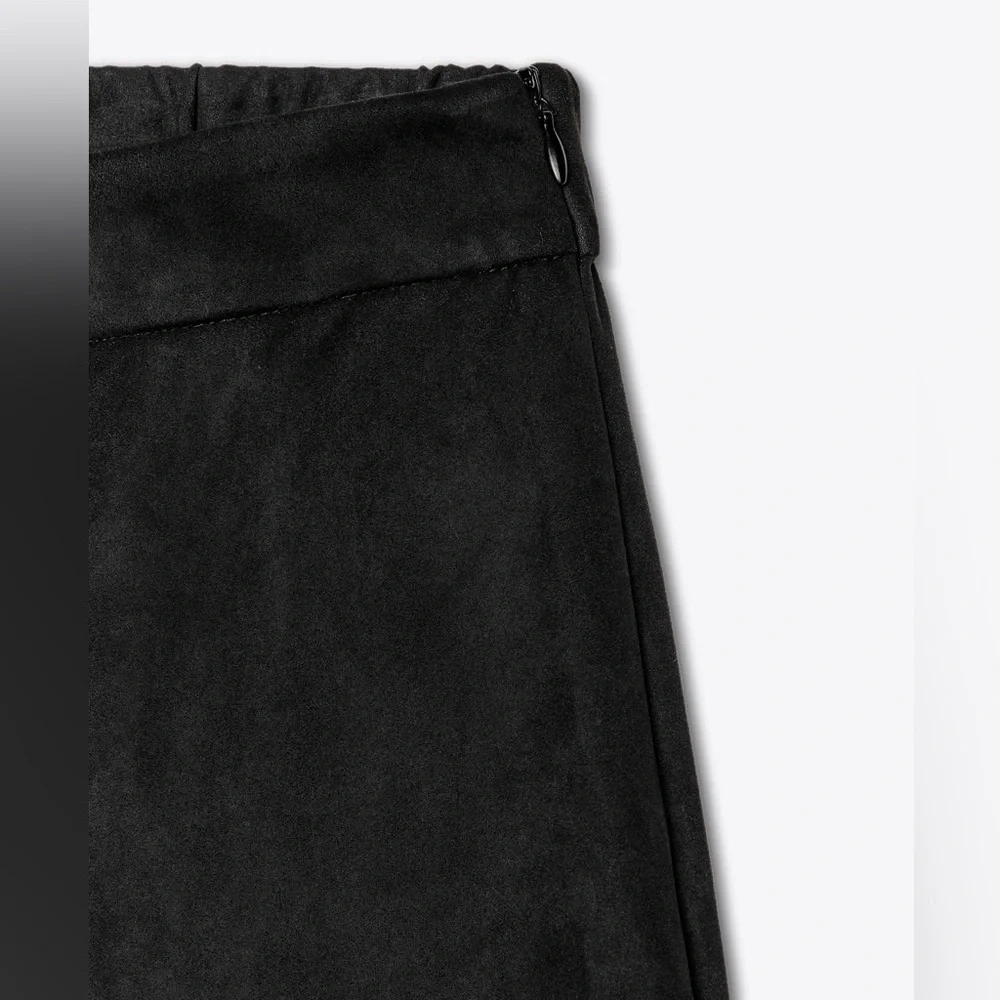 Zara NWT 2 piece matching SET black faux suede tee shirt & wide leg pants